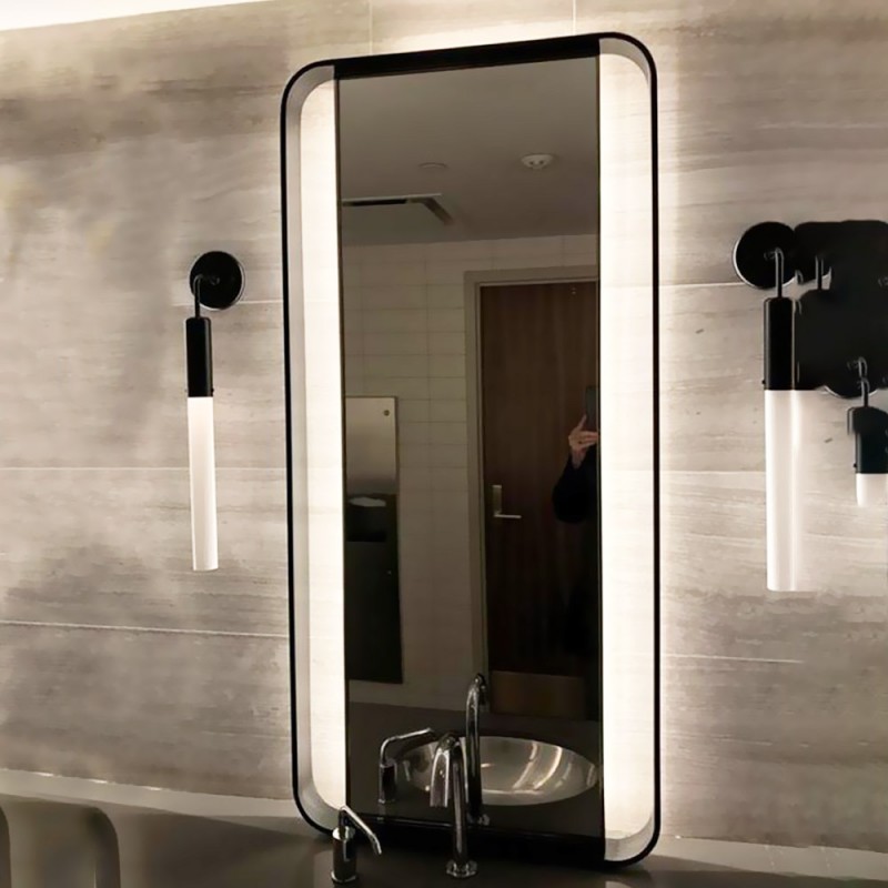 LED mirror 50x90cm with black steel blade
