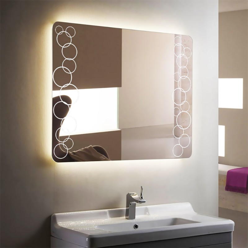 Καθρέπτης led μπάνιου στρογγυλεμένες γωνίες με σχέδιο φυσαλίδες 90x75cm