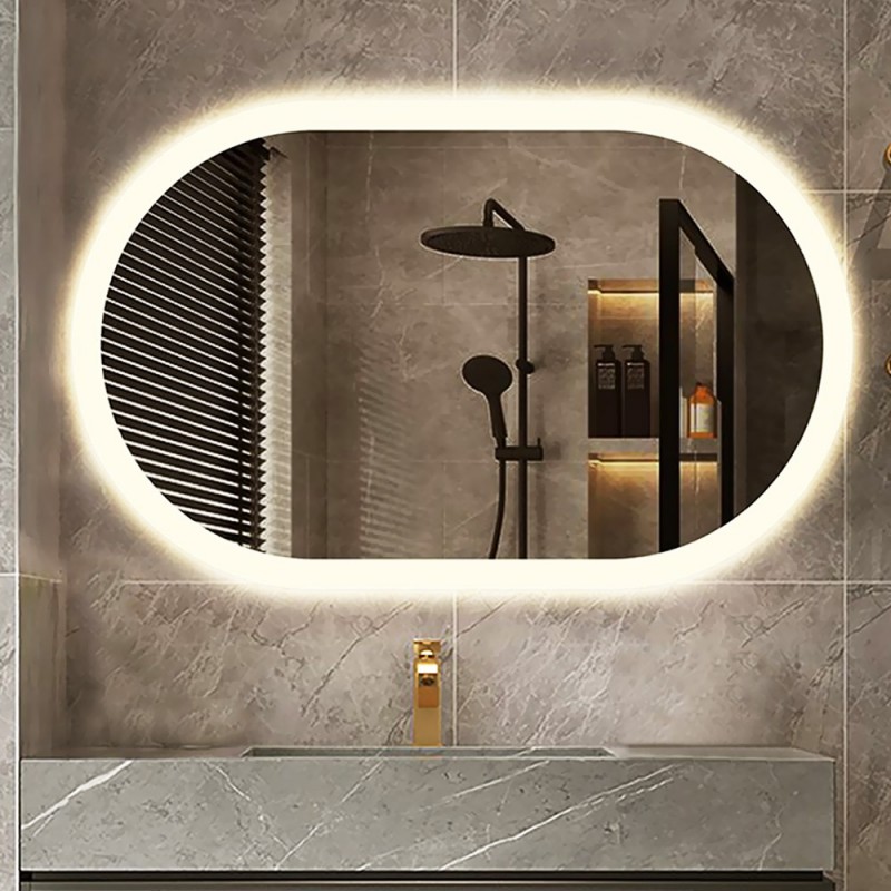 Bathroom mirror Led 50x80cm - 60x90cm oval capsule with sandblasting
