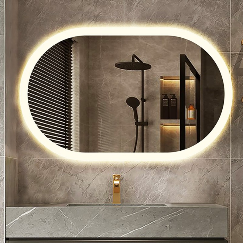 Bathroom mirror Led 50x80cm - 60x90cm oval capsule with sandblasting