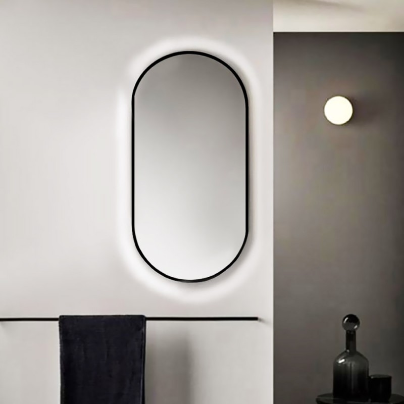 Καθρέπτης led μπάνιου τοίχου 40x80cm - 60x90cm οβάλ κάψουλα φωτιζόμενος με μαύρο περίγραμμα