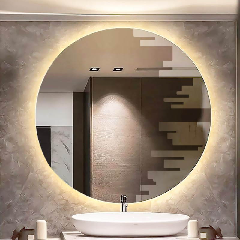 Καθρέπτης led μπάνιου τοίχου στρογγυλός Φ80cm με σχέδιο αμμοβολής φωτιζόμενος