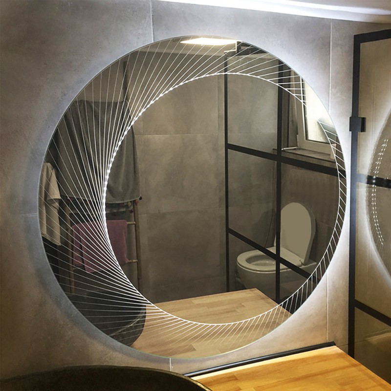 Led bathroom mirror round Φ70cm - Φ90cm illuminated vortex design