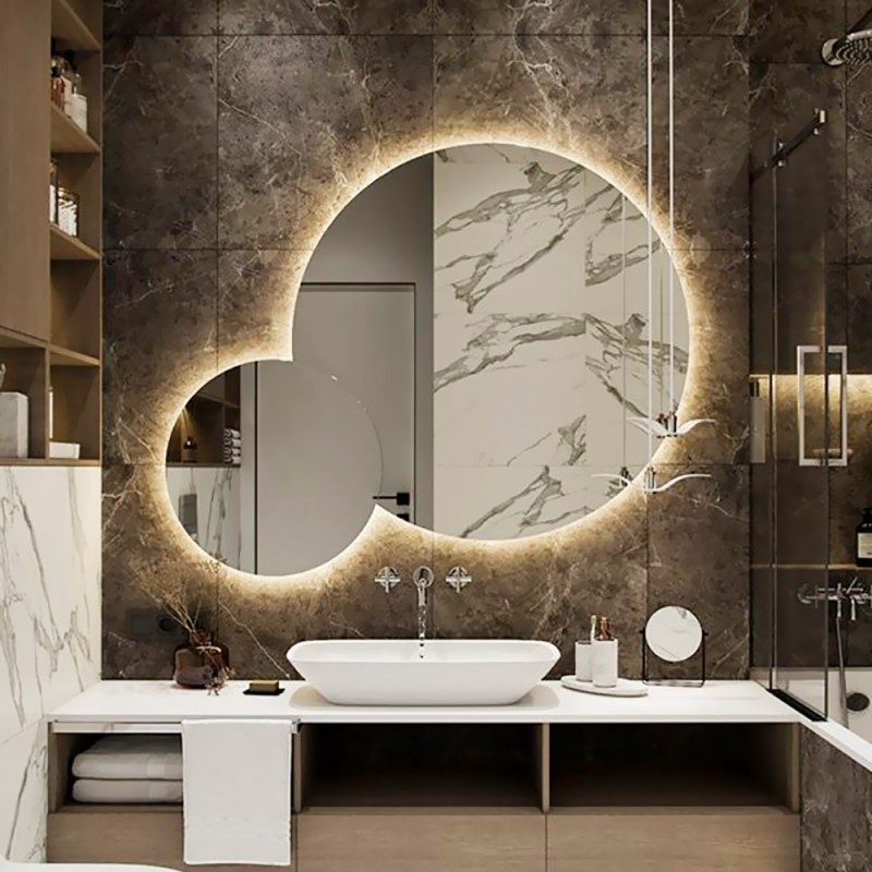 Σύνθεση στρογγυλών κυκλικών led καθρεπτών μπάνιου φωτιζόμενοι Φ90cm και Φ50cm