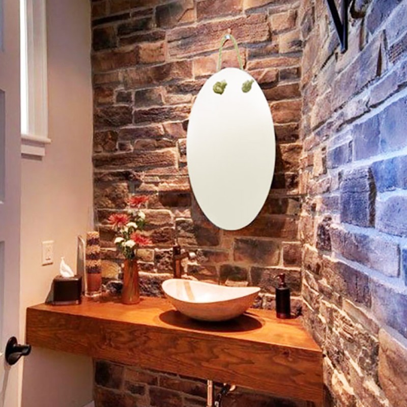 Καθρέπτης μπάνιου τοίχου 30x53cm οβάλ ροντέ με σχοινί