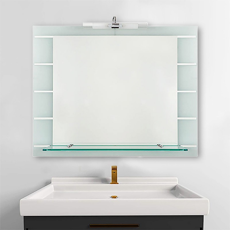 Καθρέπτης μπάνιου τοίχου 90x75cm με φωτιστικό κι εταζέρα