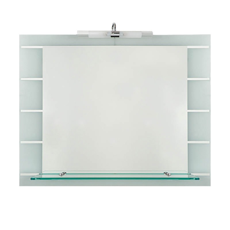 Bathroom wall mirror 90x75cm with lamp and shelf