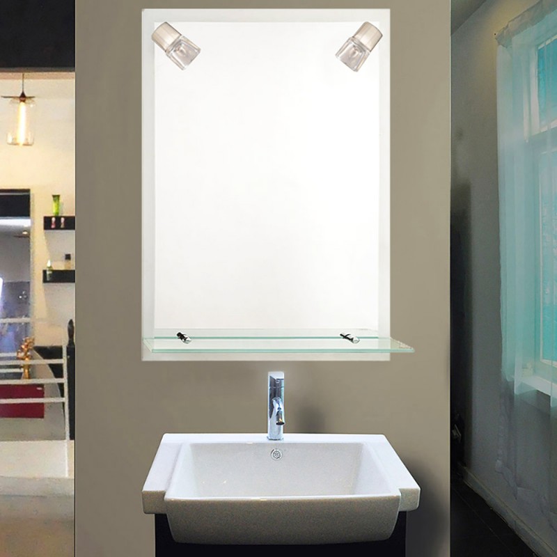 Καθρέπτης μπάνιου τοίχου 60x80cm με δύο φωτιστικά κι εταζέρα