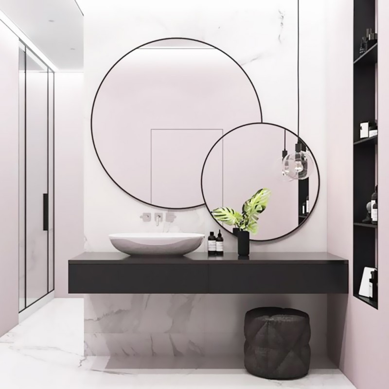 Σύνθεση καθρεπτών μπάνιου Φ80cm και Φ50cm με μαύρο περίγραμμα βαφής 