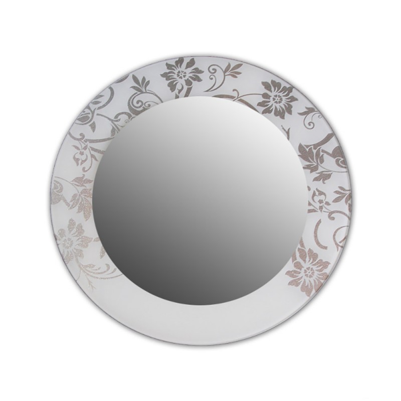 Στρογγυλός καθρέπτης μπάνιου τοίχου Φ60cm λευκός με ασημένια σχέδια