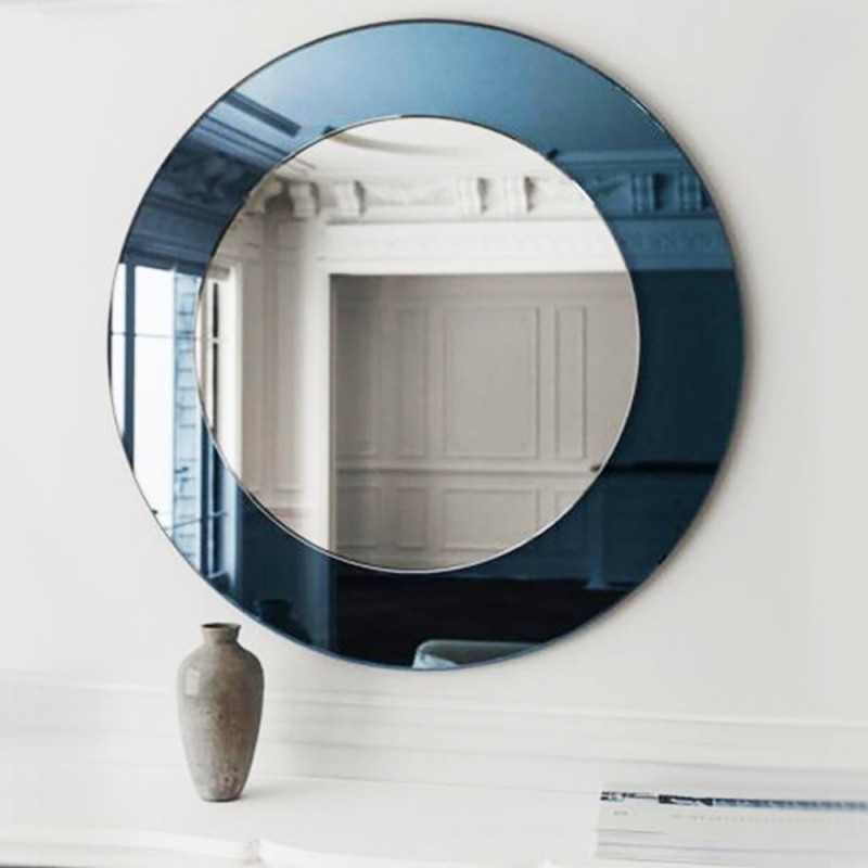 Καθρέπτης μπάνιου τοίχου στρογγυλός Φ70cm - Φ90cm με μπλε σκούρο κρύσταλλο
