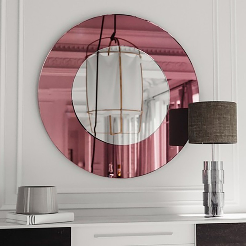 Καθρέπτης μπάνιου τοίχου στρογγυλός Φ70cm - Φ90cm με ροζ κρύσταλλο