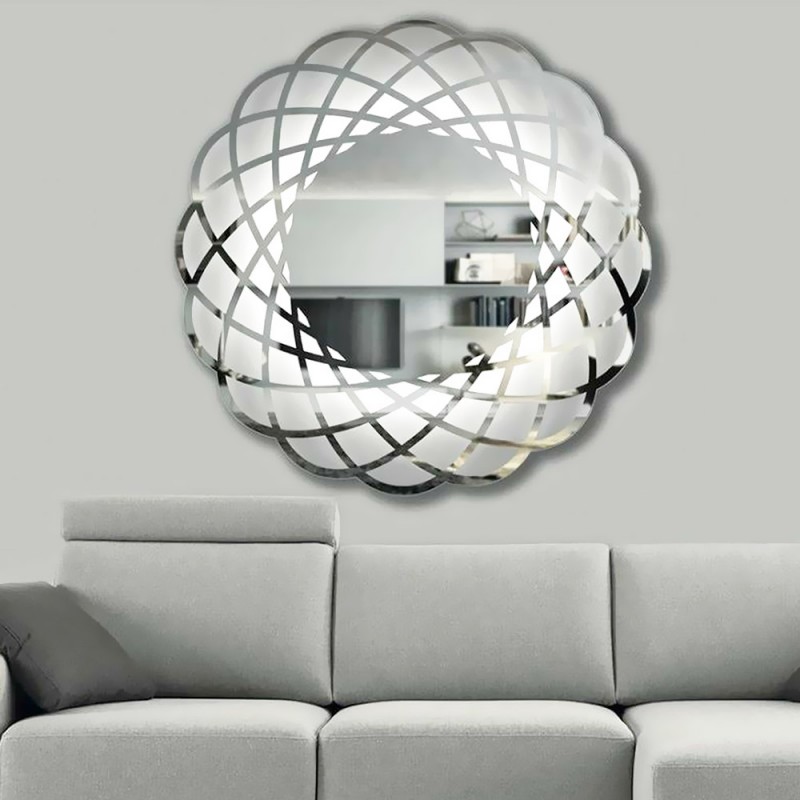  Bathroom wall mirror round Ø90cm with sandblasted design