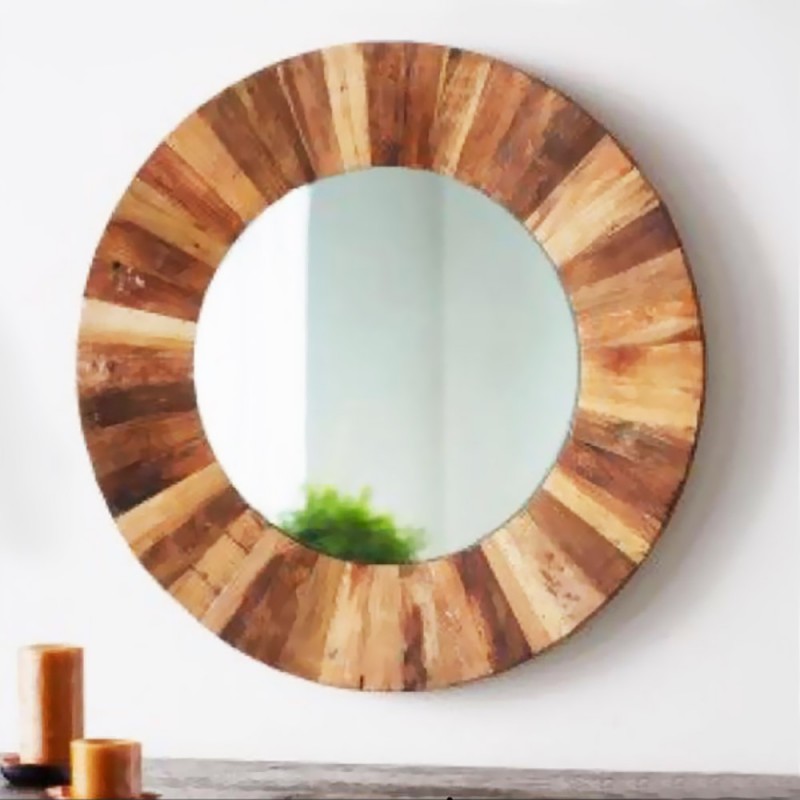 Χειροποίητος ξύλινος καθρέπτης μπιζουτέ μπάνιου τοίχου Φ80cm