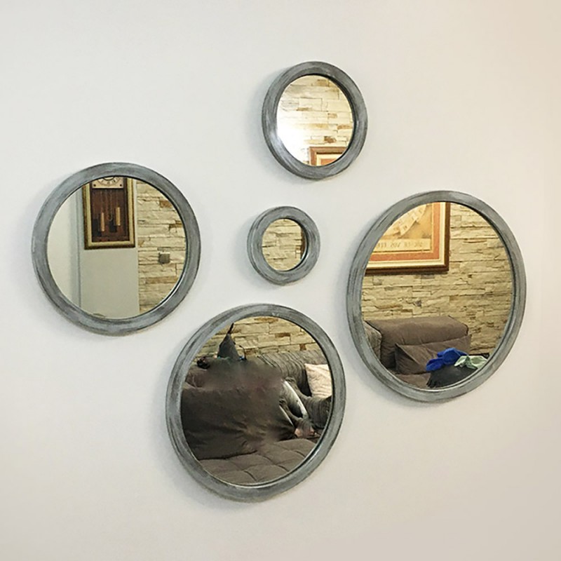 Mirrors with wooden frame in gray or cigar brown color round set of 5 pcs Φ60cm - Φ50cm - Φ40cm - Φ30cm - Φ20cm
