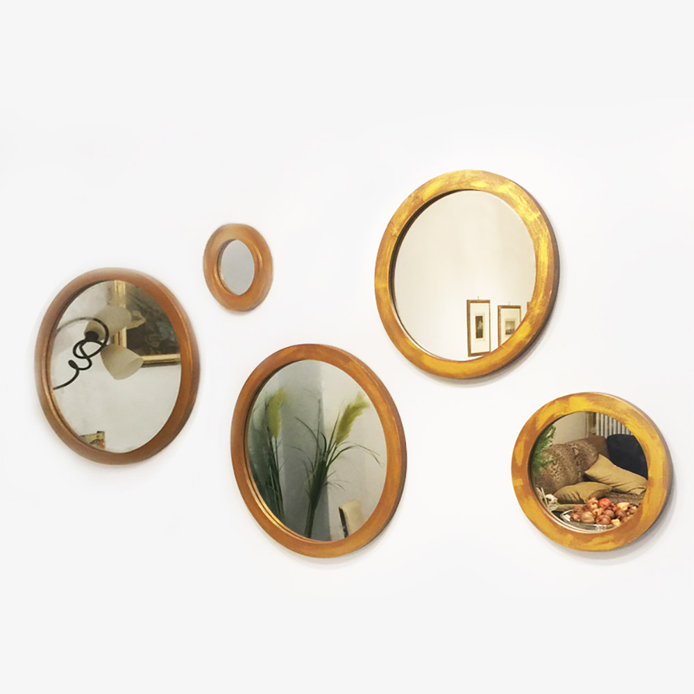 Mirrors with wooden frame in gray or cigar brown color round set of 5 pcs Φ60cm - Φ50cm - Φ40cm - Φ30cm - Φ20cm